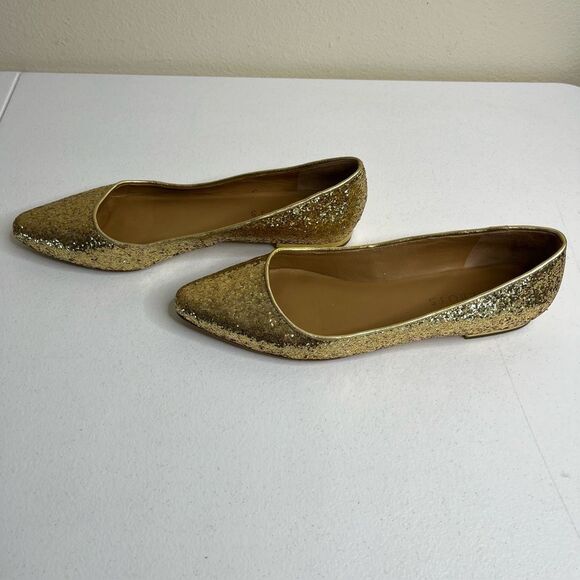 Talbots Gold Glitter Ballet Leather Flats Almond Toe Gold Heel Women Size 7.5 N - Picture 3 of 13